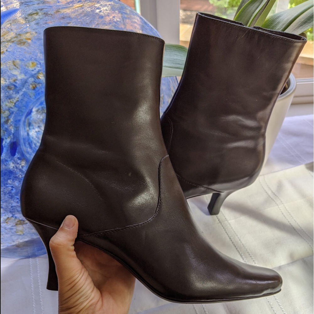 Joan and David black leather ankle boots